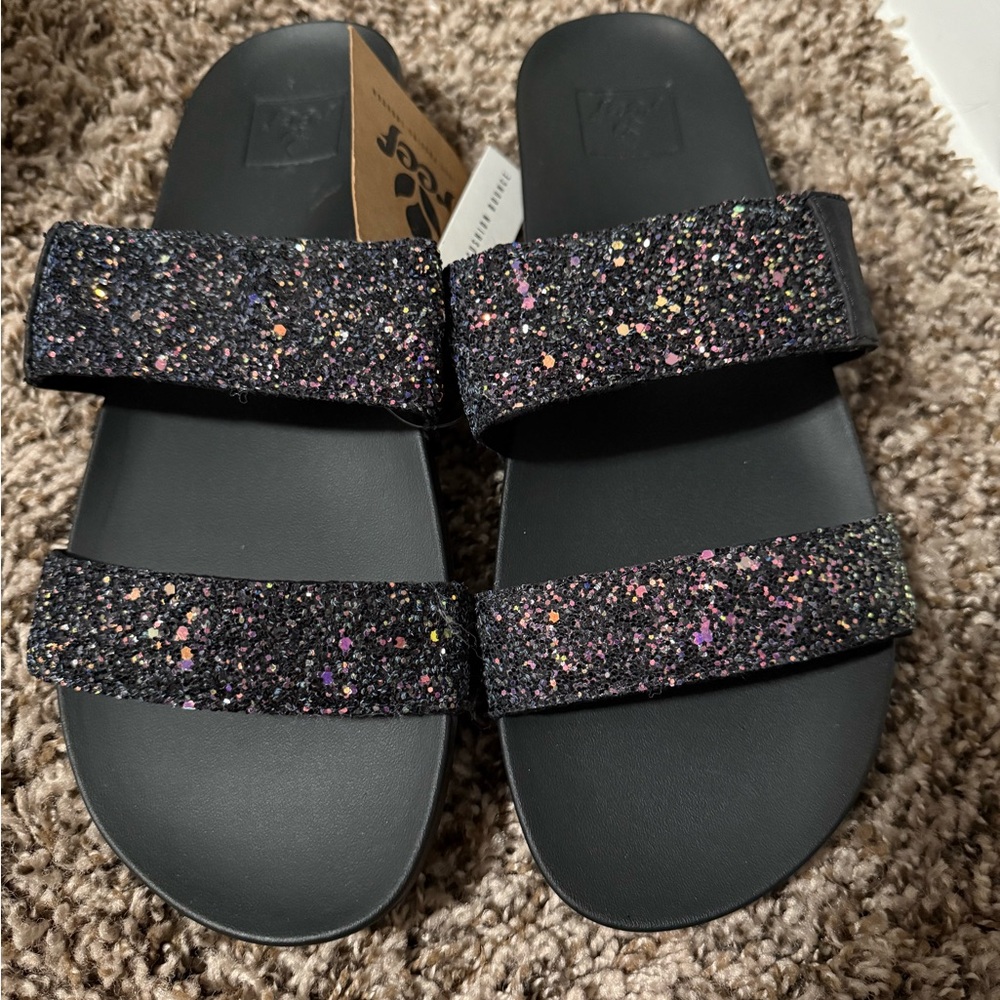 Reef Black Glitter Sandals BRAND NEW SIZE 9